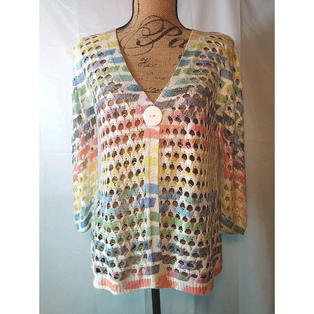 angel apparel Open Knit Multicolor Single Button Cardigan Size M